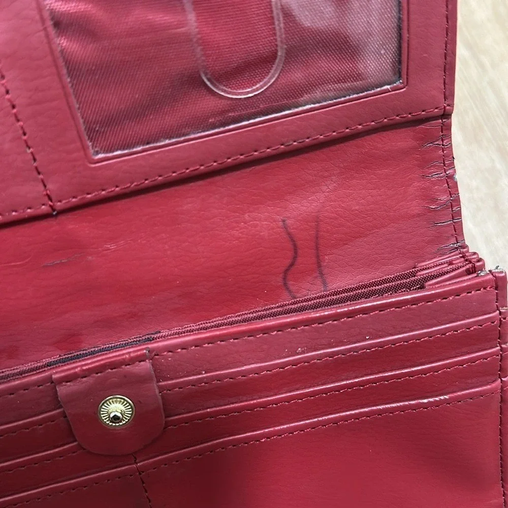 NAUTICA | Genuine Leather Tri-Fold Red Snap‎ Button Closure Wallet